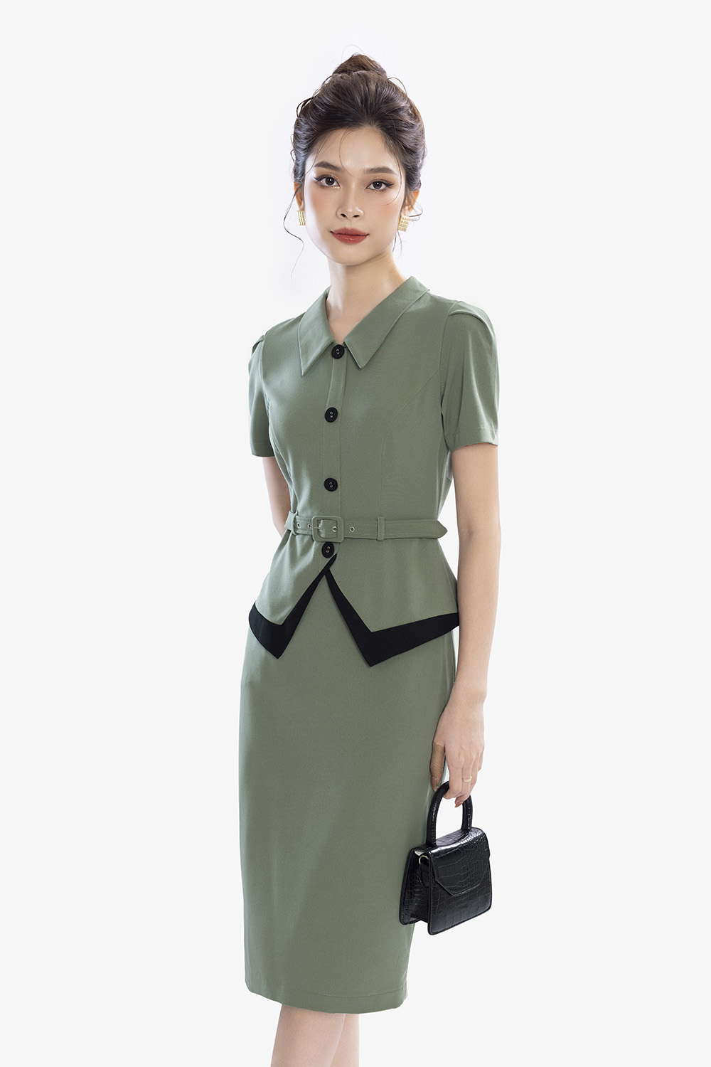 Đầm ôm công sở kiểu peplum màu xanh