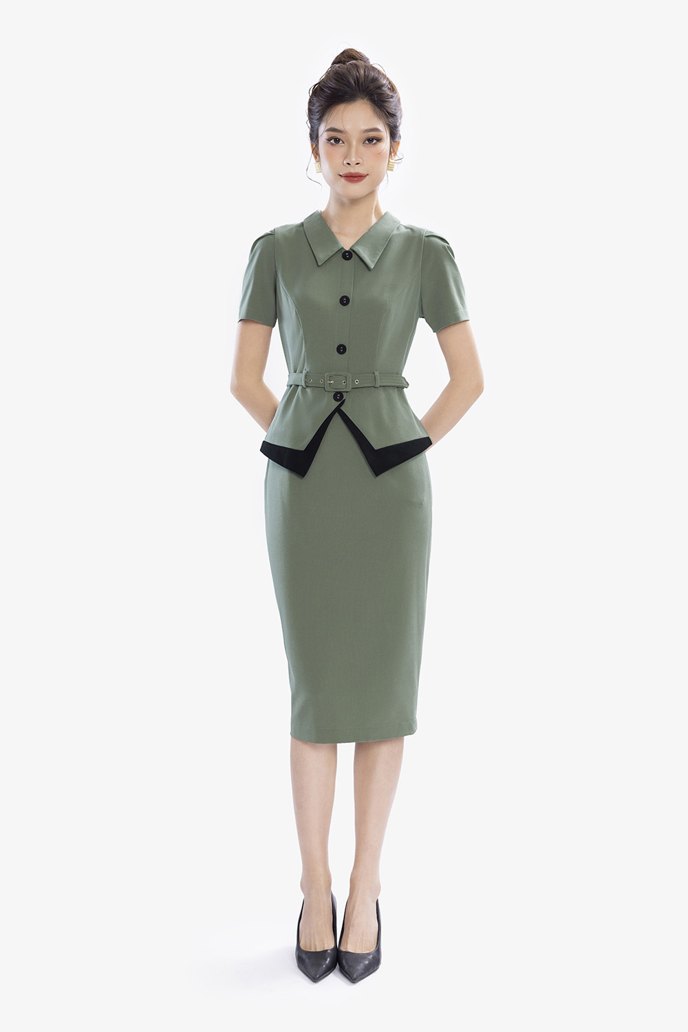 Đầm ôm công sở kiểu peplum màu xanh