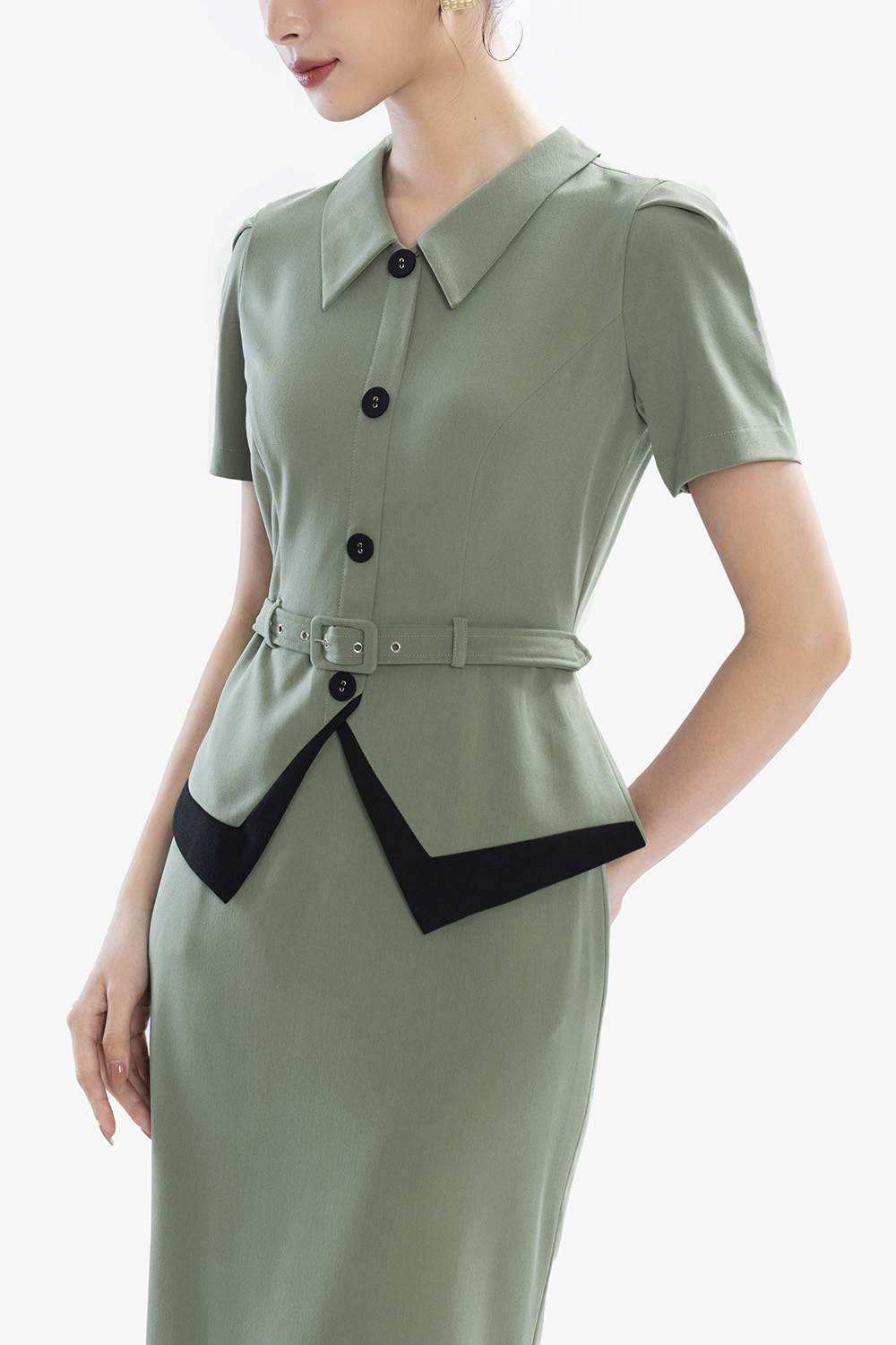 Đầm ôm công sở kiểu peplum màu xanh