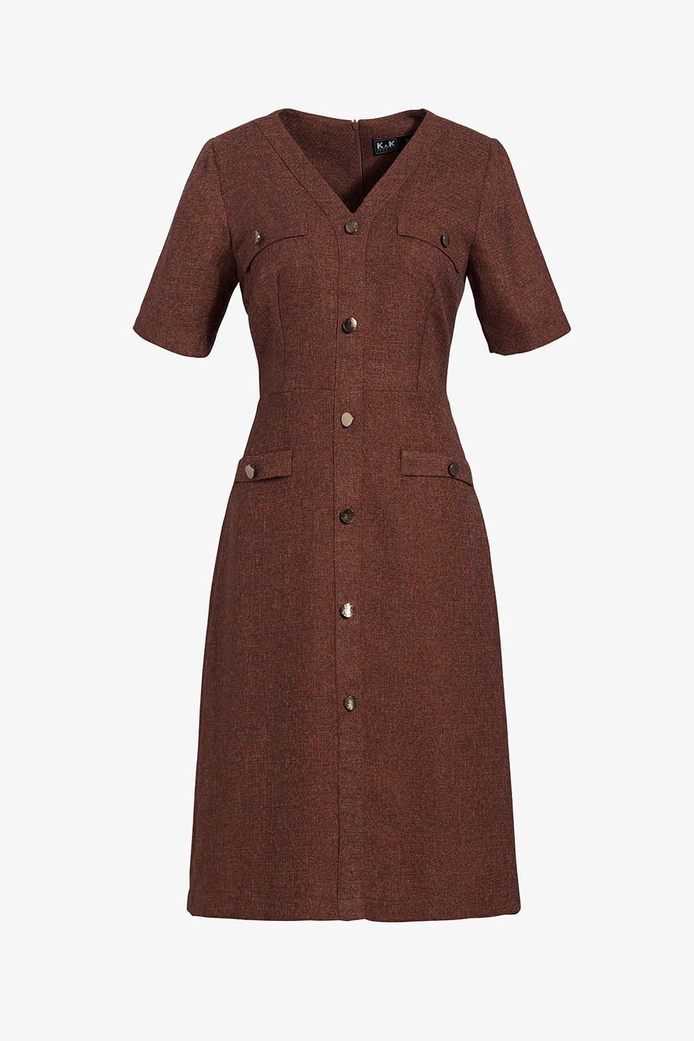 Đầm công sở dáng chữ a cổ v màu nâu