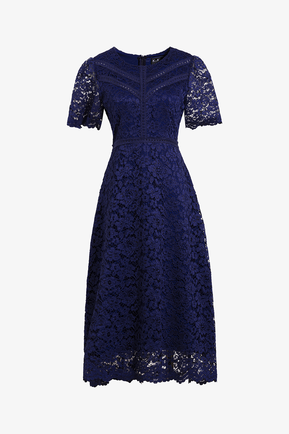 Đầm ren dáng chữ A cổ tròn màu xanh