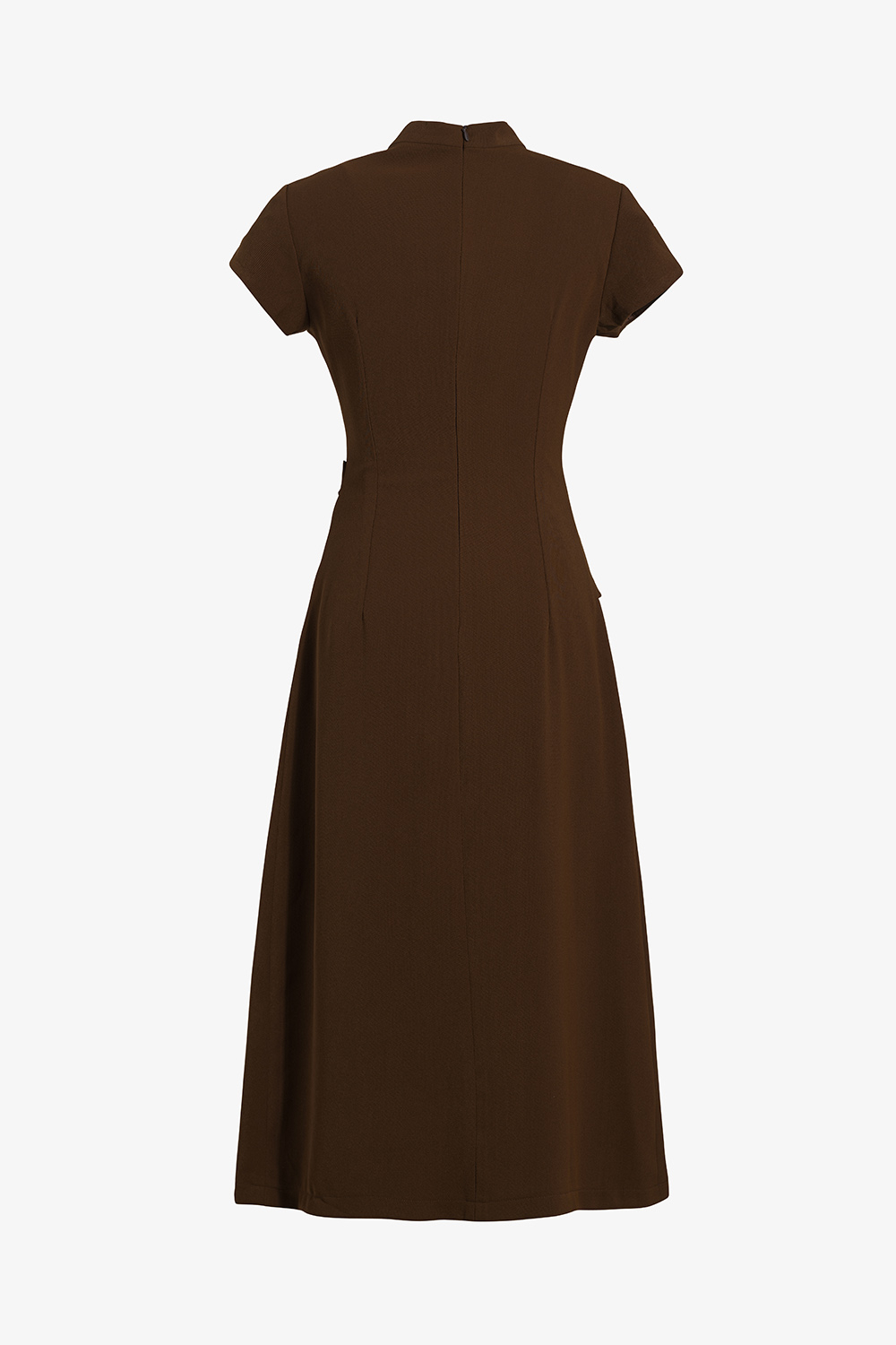 Đầm nâu công sở dáng xòe a cổ cách điệu