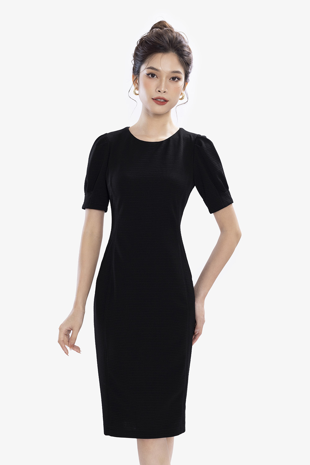 Đầm suông đơn giản màu xanh cổ vịt viền đen - C3343