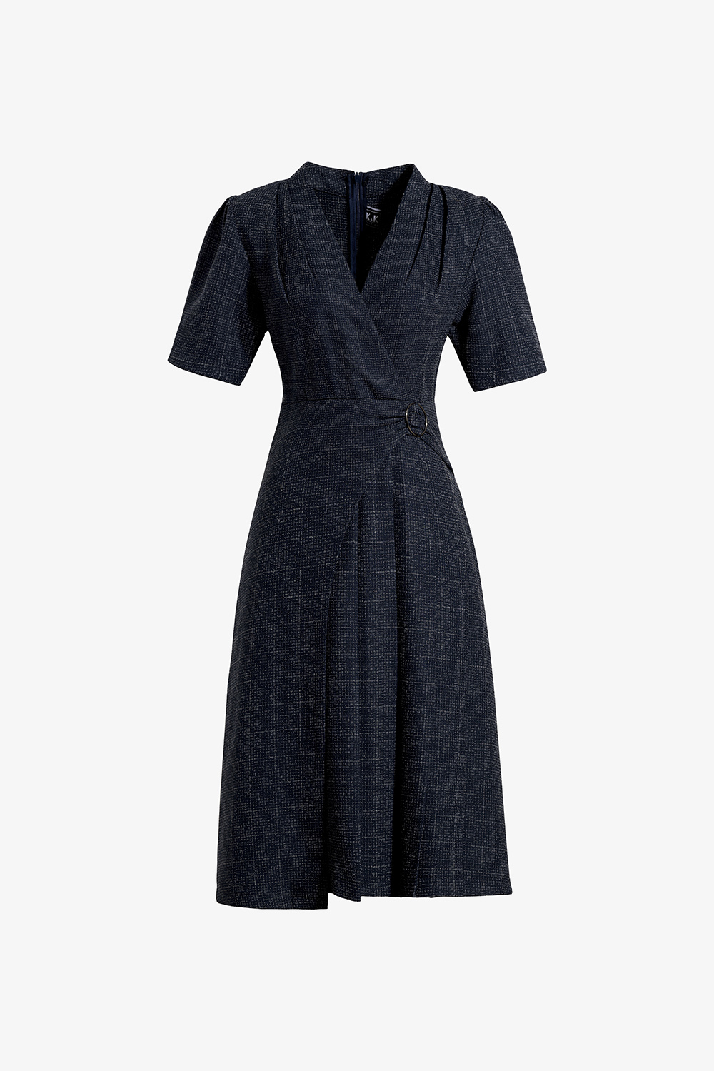 Đầm công sở cổ v dáng xòe chữ a xếp ly