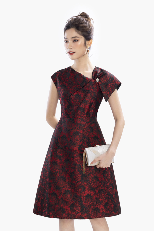 Đầm xòe tafta dự tiệc họa tiết cổ cách điệu KK164-24 | Thời trang công sở  K&K Fashion