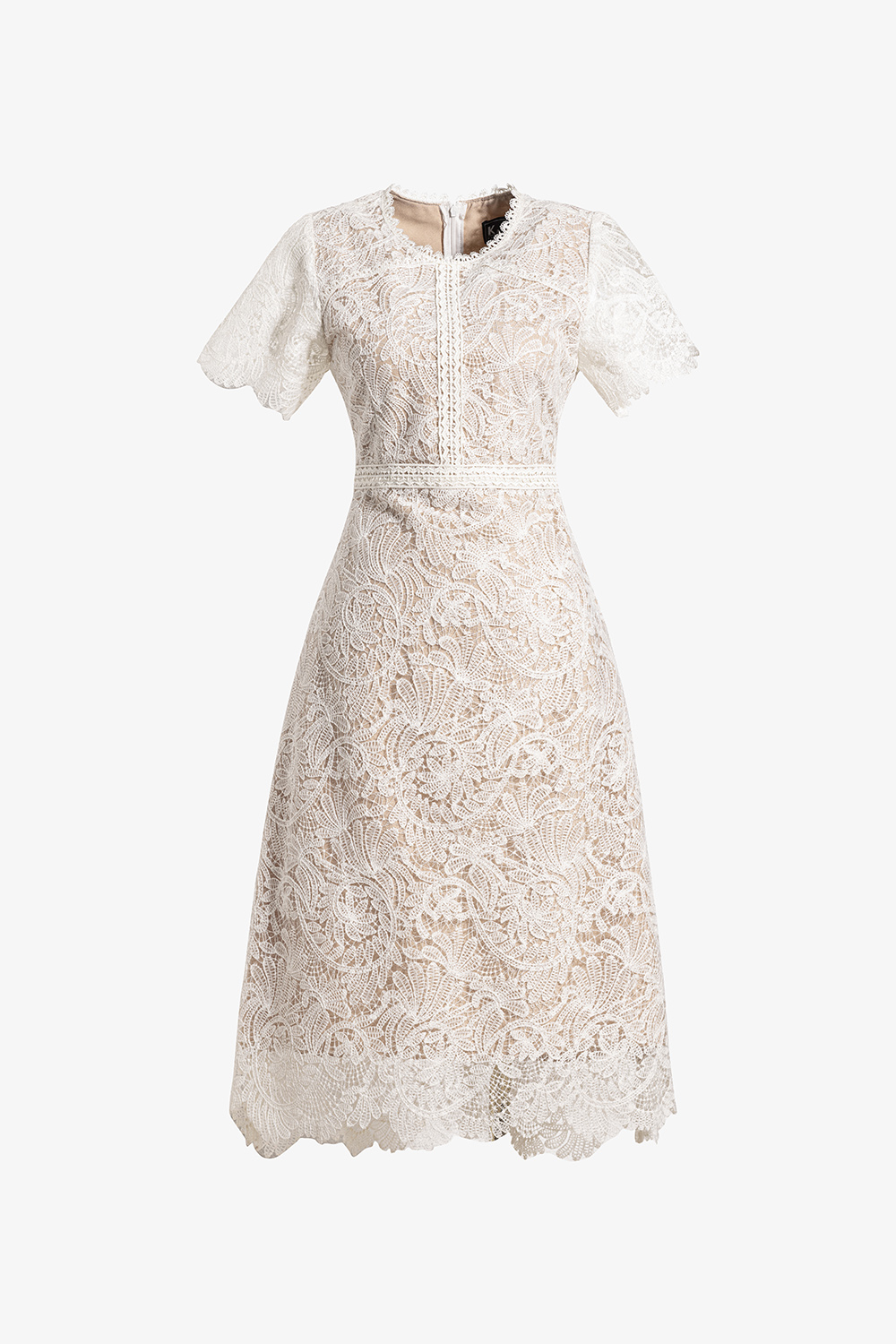 Đầm ren trắng dự tiệc phối đăng ten dáng chữ A