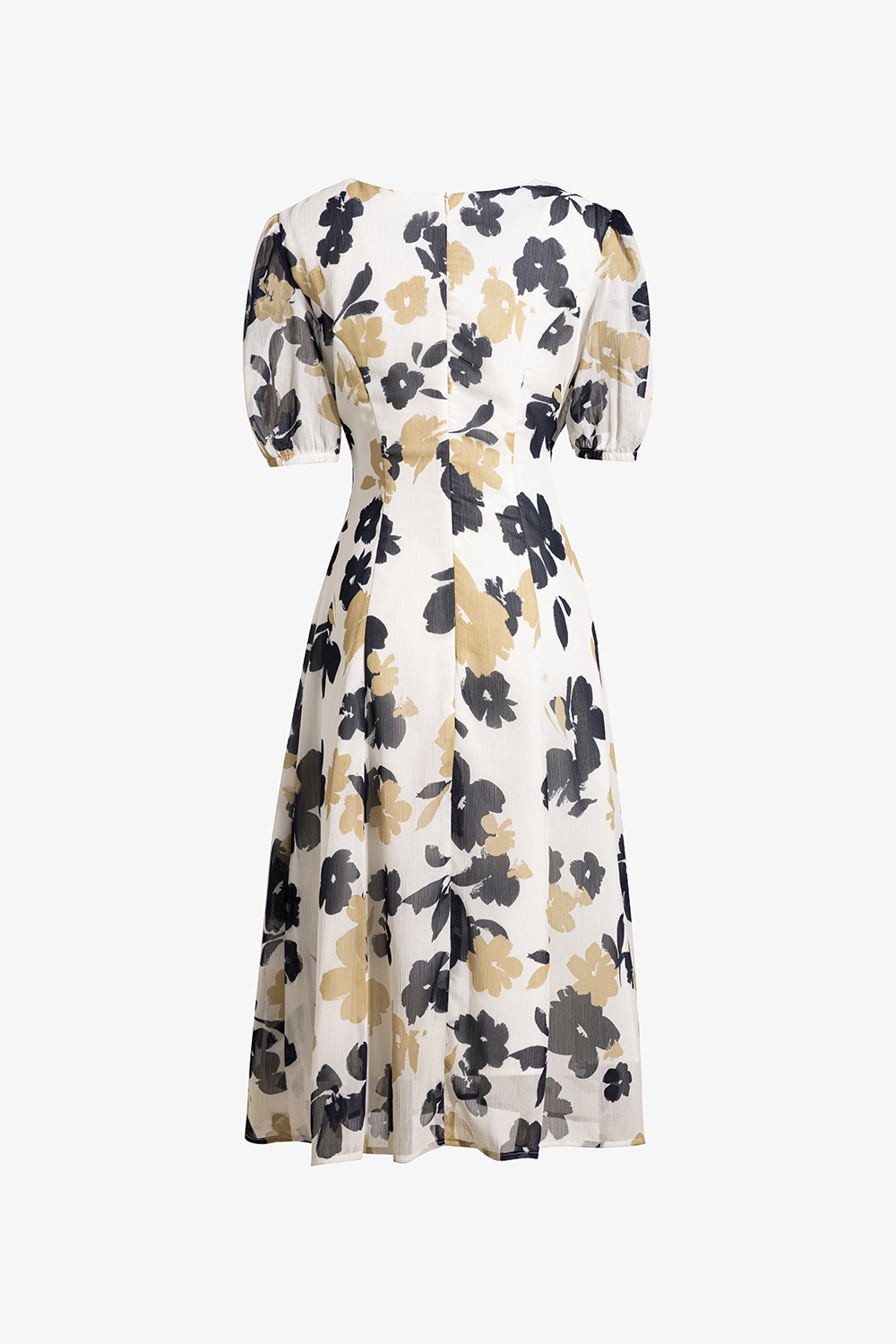 Đầm trắng họa tiết dáng xòe a cổ thắt nơ