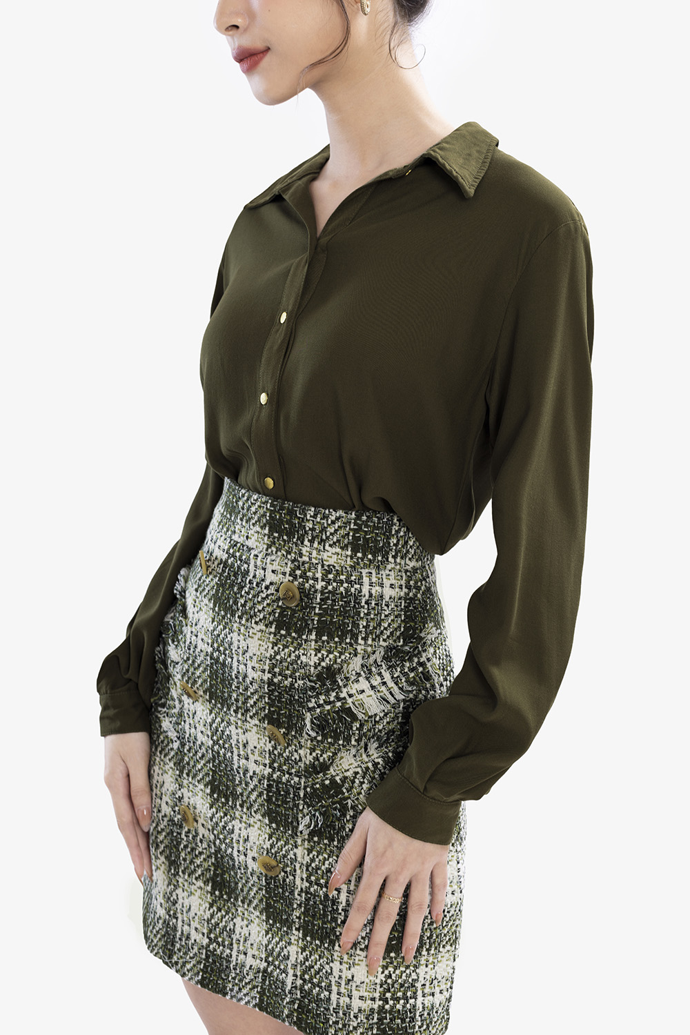 Áo sơ mi công sở nữ tay dài màu xanh