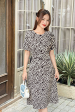 Đầm đen chữ a công sở hoa nhí trắng