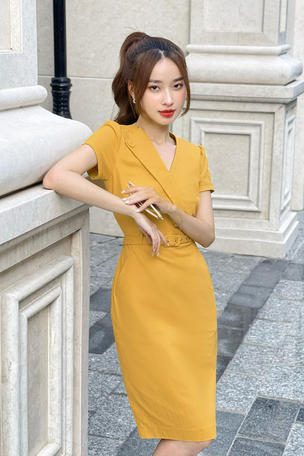 Giảm giá Set bộ váy công sở Toson gồm áo ký giả + chân váy ôm, màu đỏ đô,  chất liệu đũi Nhật thoáng mát, thiết kế cao cấp, thanh lịch -
