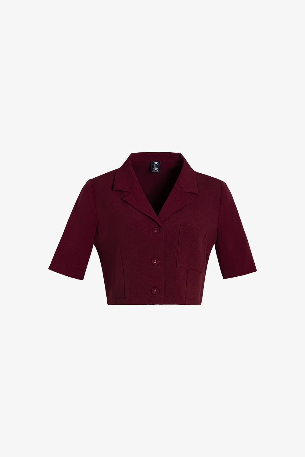 Áo kiểu nữ màu đỏ dáng ngắn cổ đan tông