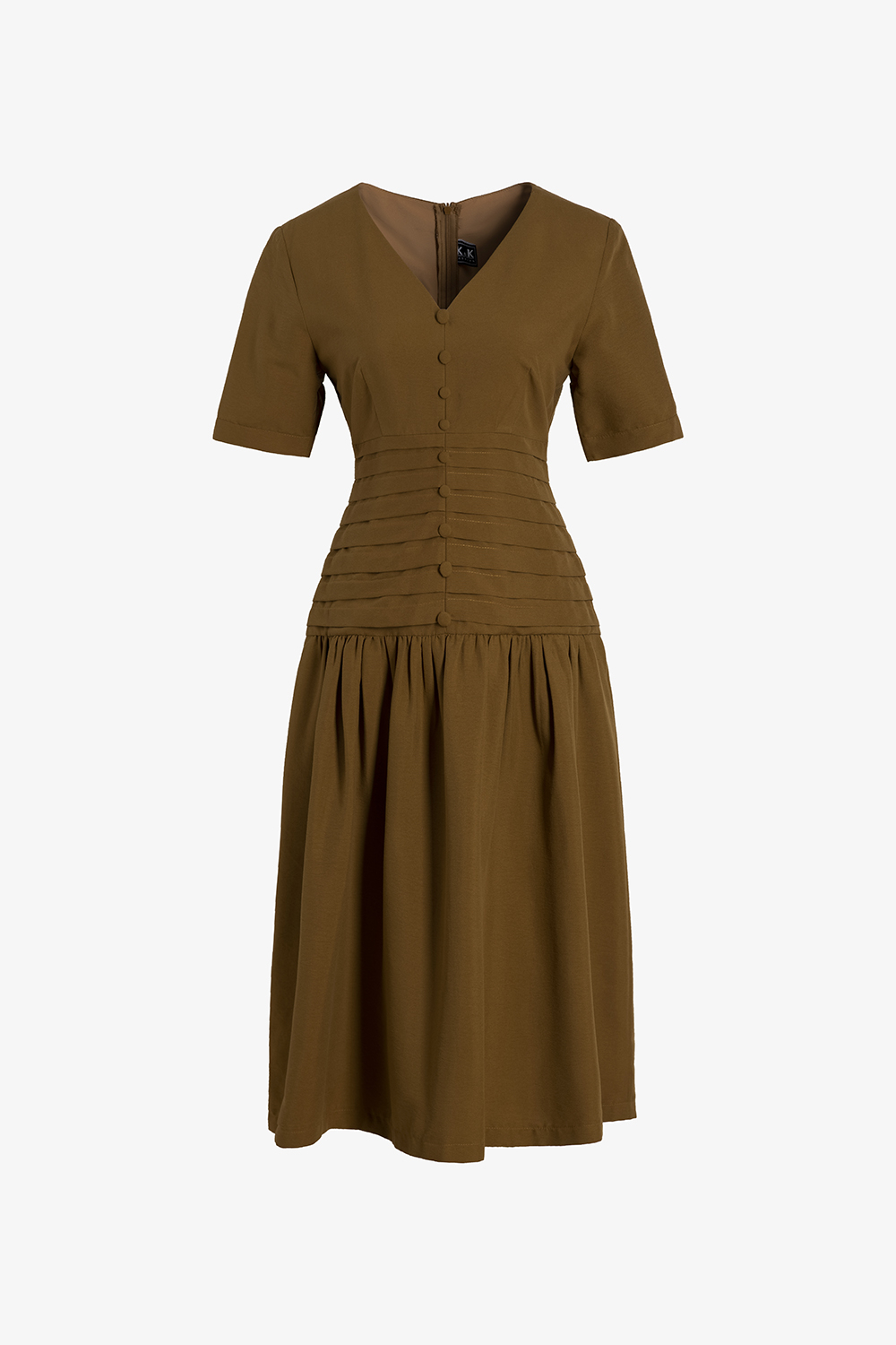 Đầm công sở nữ dáng xoè xếp ly eo