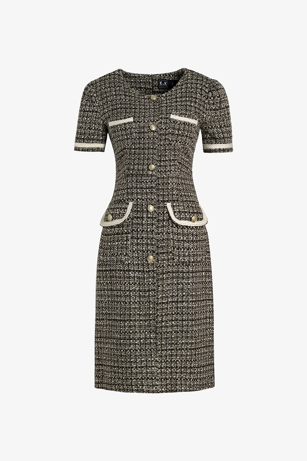 Đầm caro chữ A công sở phối đăng ten