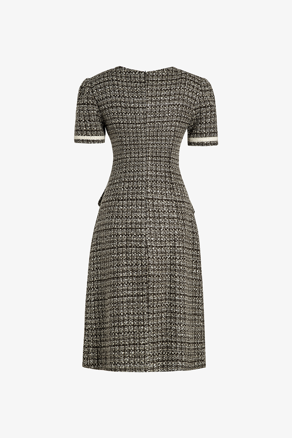 Đầm caro chữ A công sở phối đăng ten