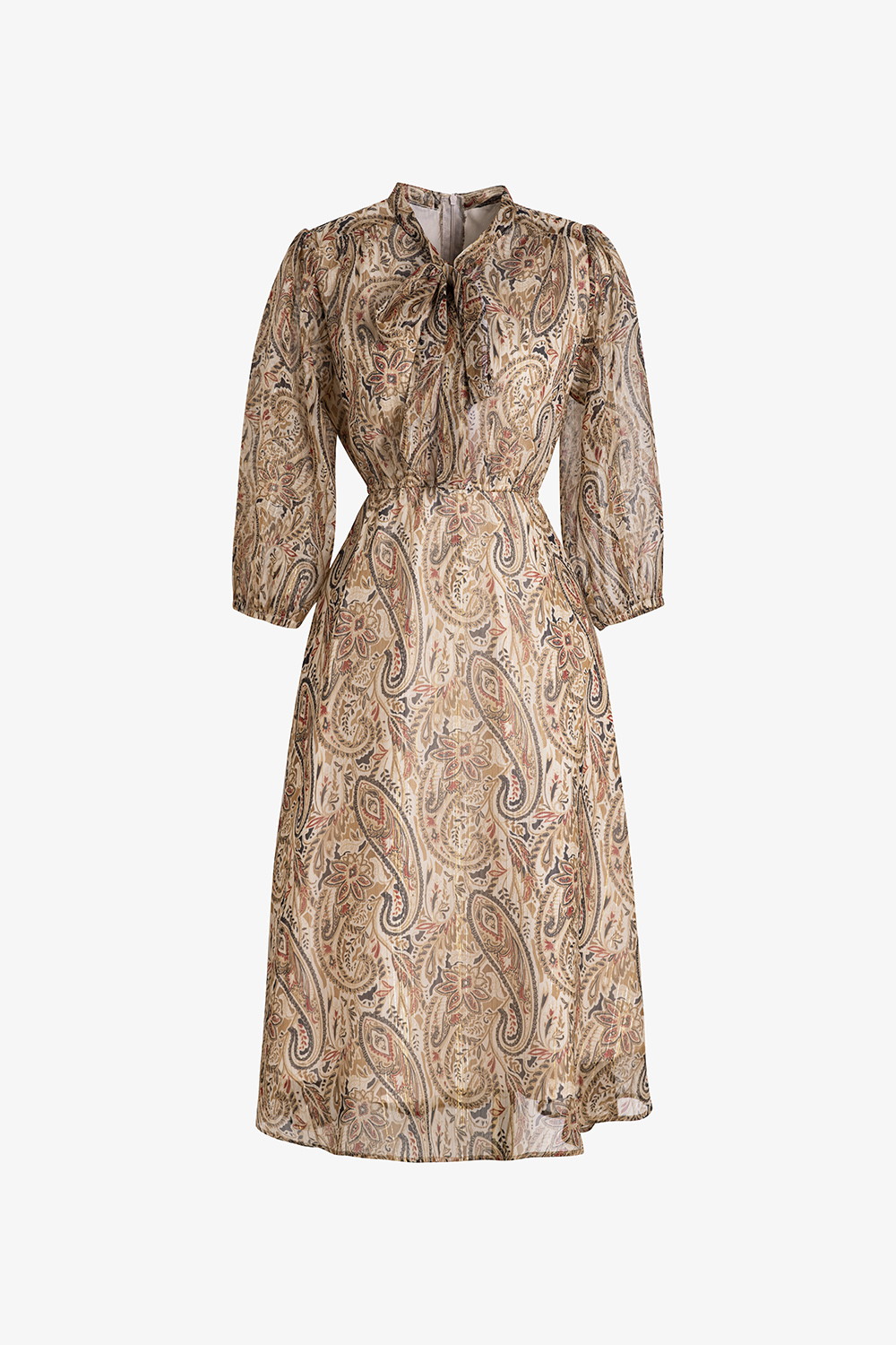 Đầm xoè công sở cổ phối nơ tay lửng