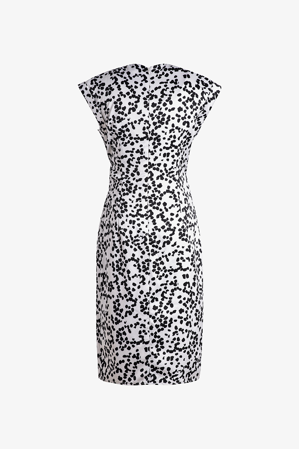 Đầm công sở wrap dress nền trắng họa tiết đen