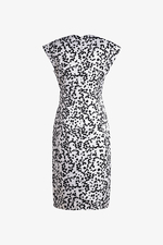 Đầm công sở wrap dress nền trắng họa tiết đen