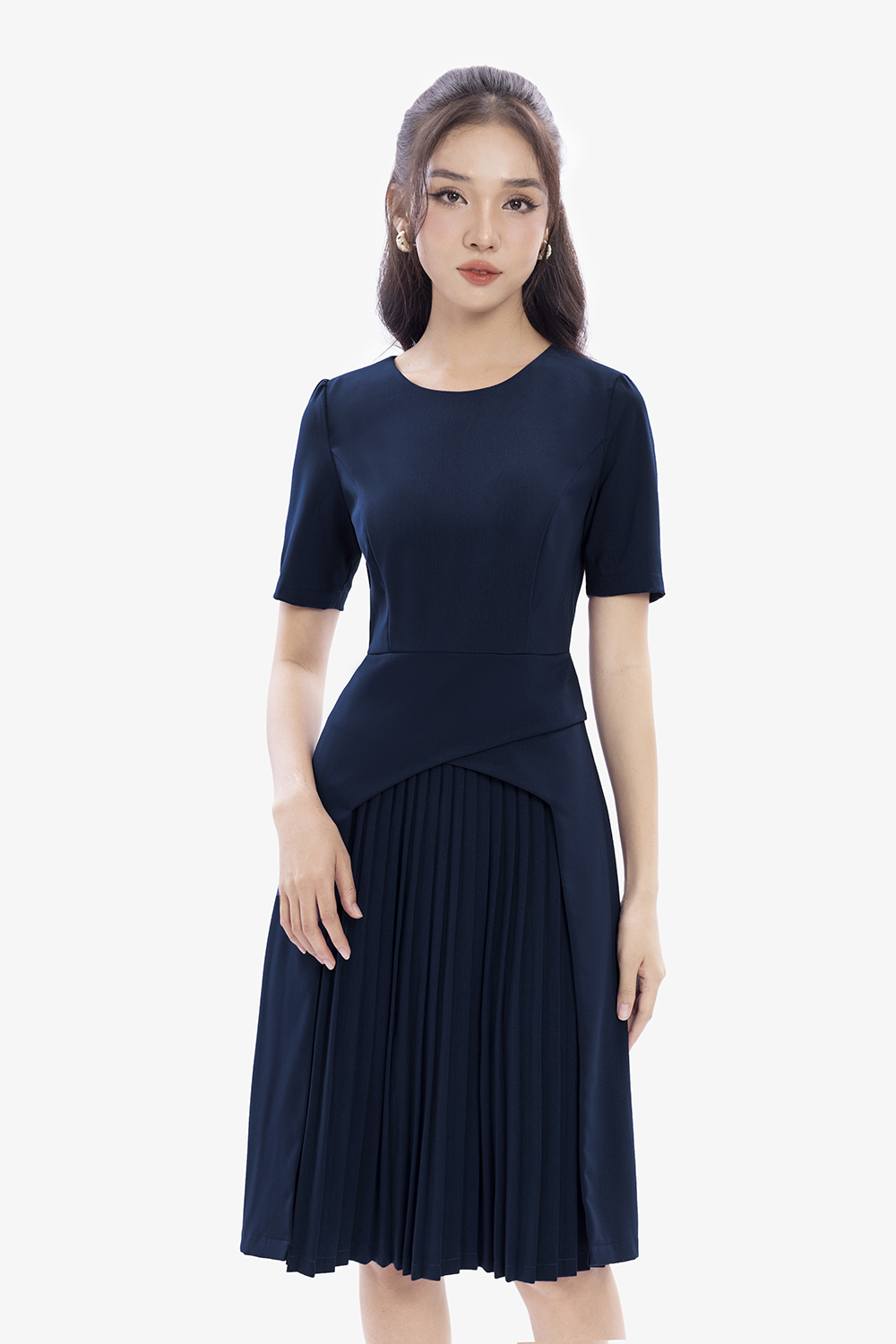 Đầm công sở nữ dáng xòe xếp ly