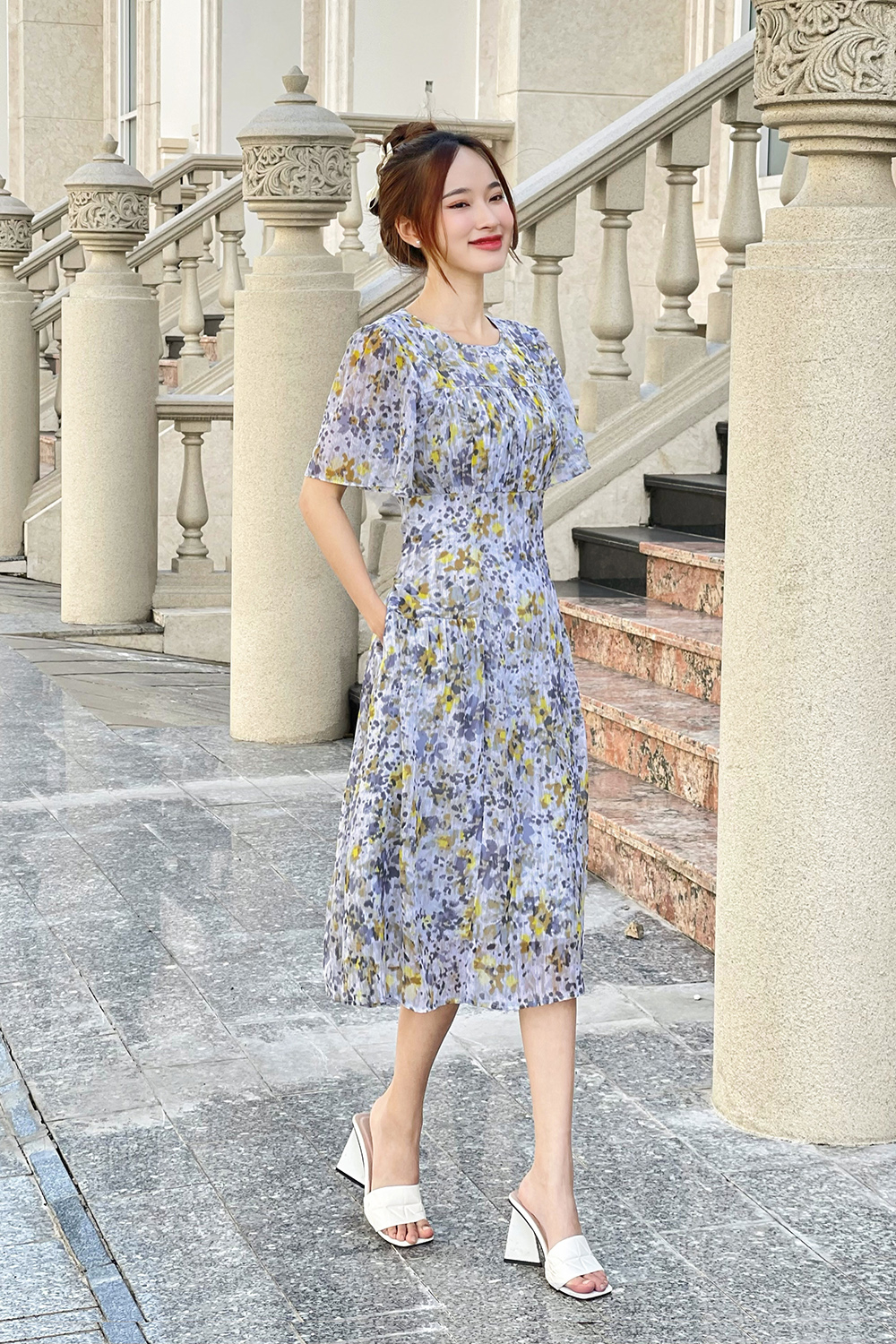 Đầm xòe hoa tay cánh tiên