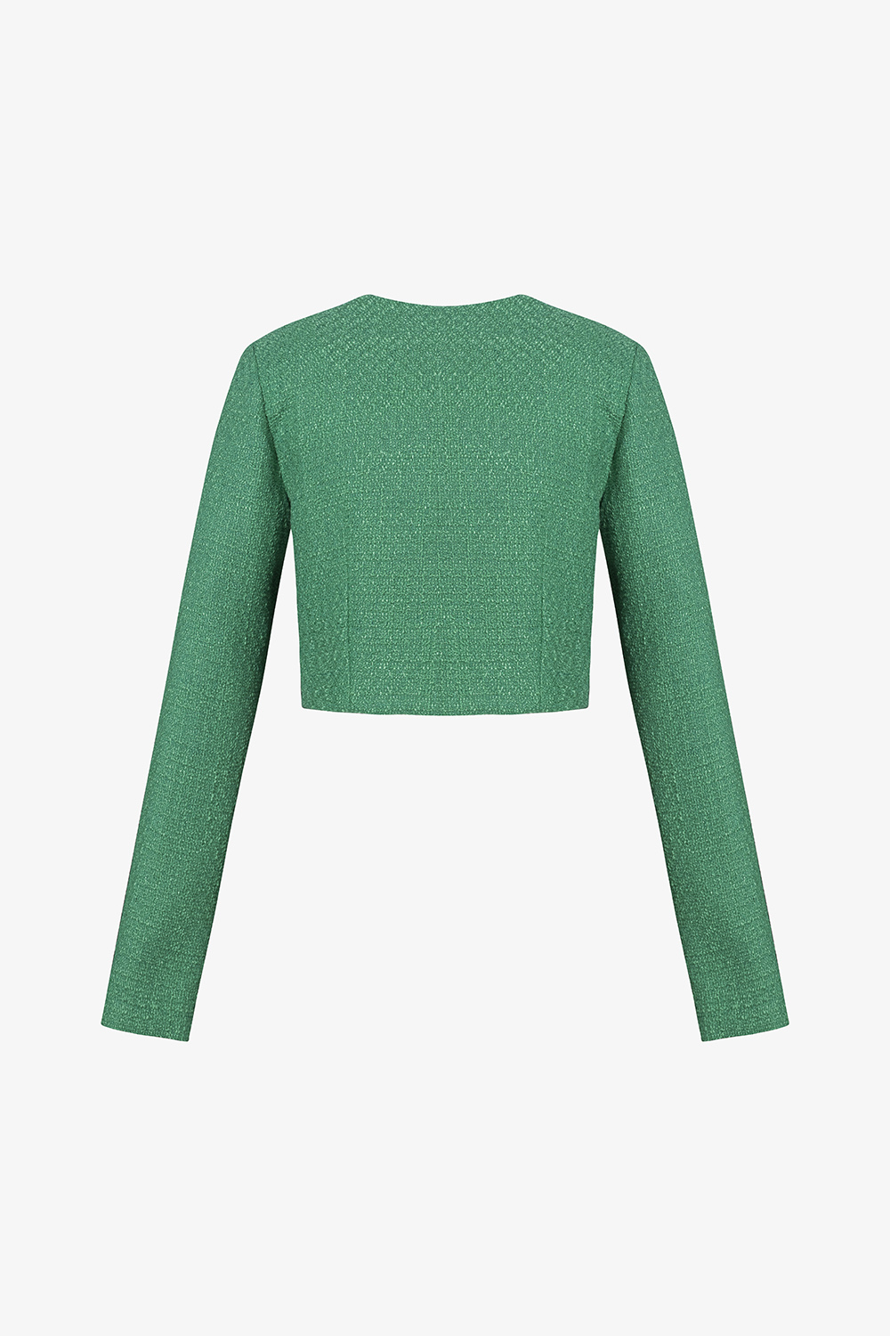 Áo khoác tweed nữ màu xanh cổ tròn