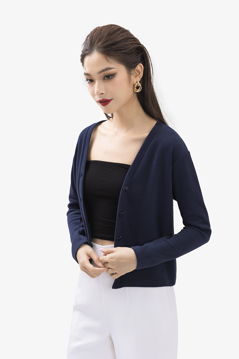Áo khoác cardigan dài tay màu xanh