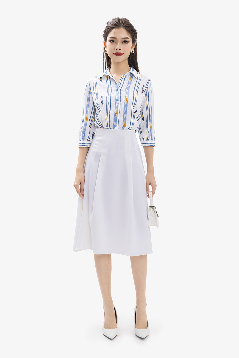 Áo sơ mi công sở nữ họa tiết tay lửng