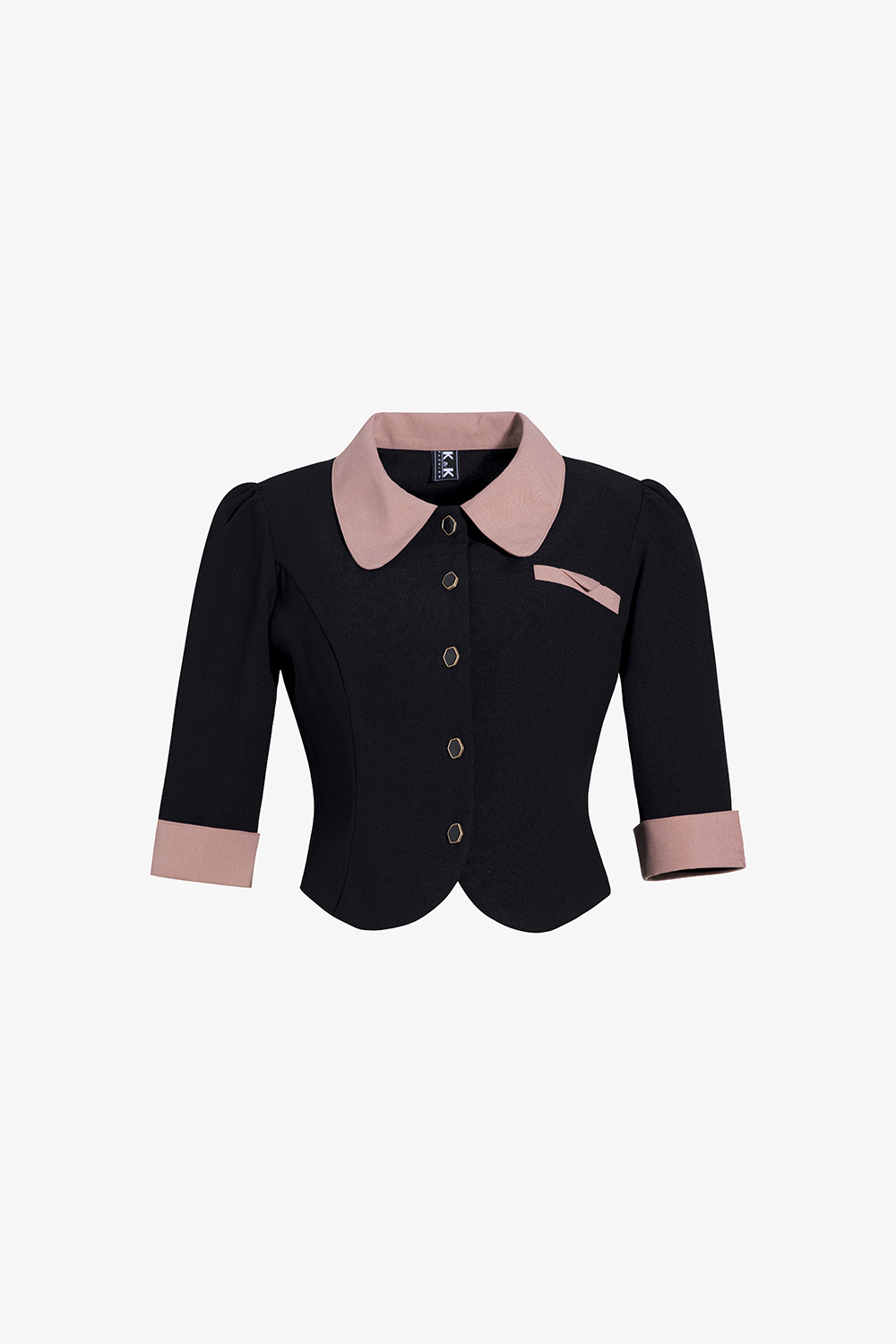 Áo kiểu nữ màu đen phối hồng cổ sen