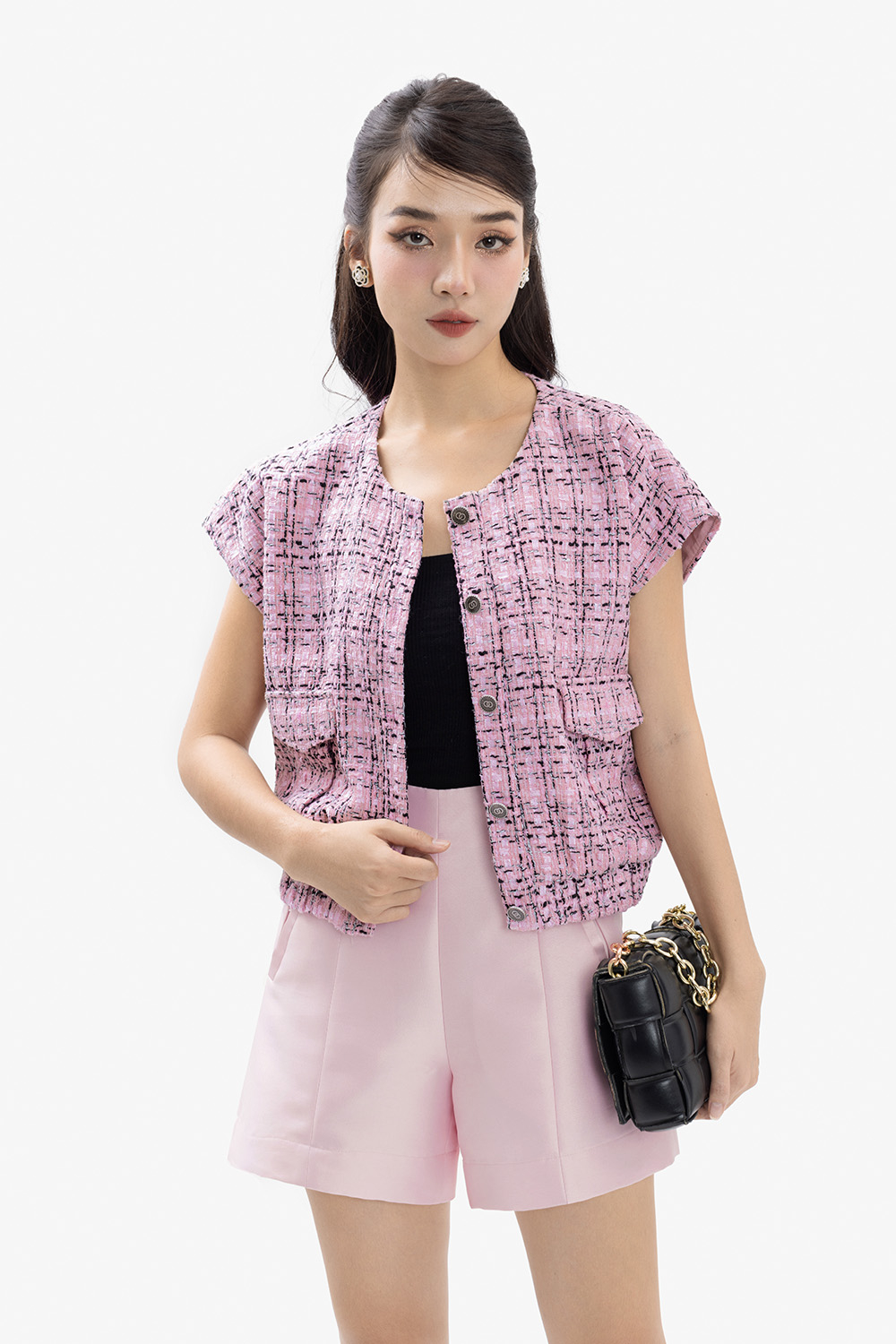 Áo kiểu tay hến phối túi sọc caro