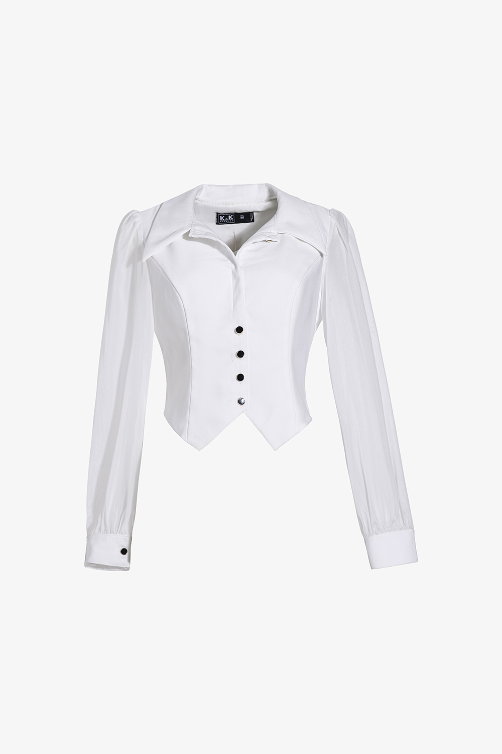 Áo kiểu nữ màu trắng tay dài cổ sơ mi