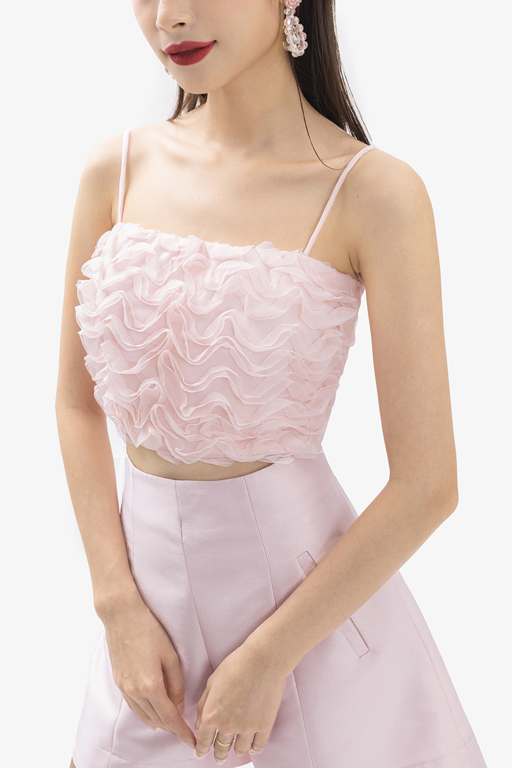 Chất liệu làm váy ren hoa 3D đào đầy màu sắc - OneYard