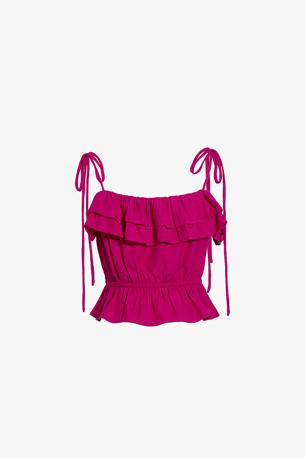 Áo kiểu nữ 2 dây màu hồng nhún bèo