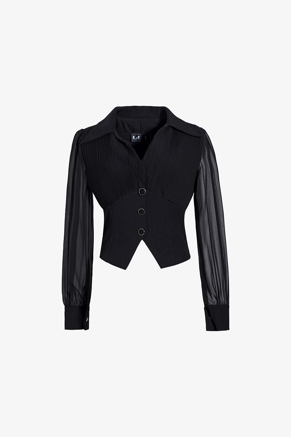 Áo sơ mi đen kiểu tay phồng