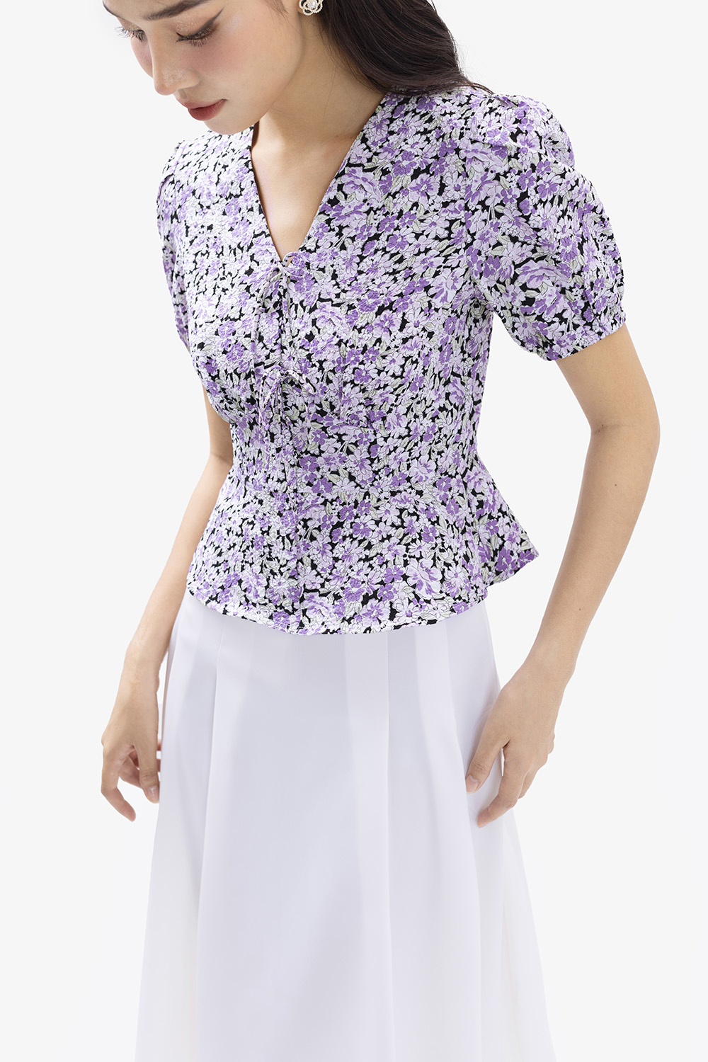 Áo kiểu công sở nữ họa tiết hoa