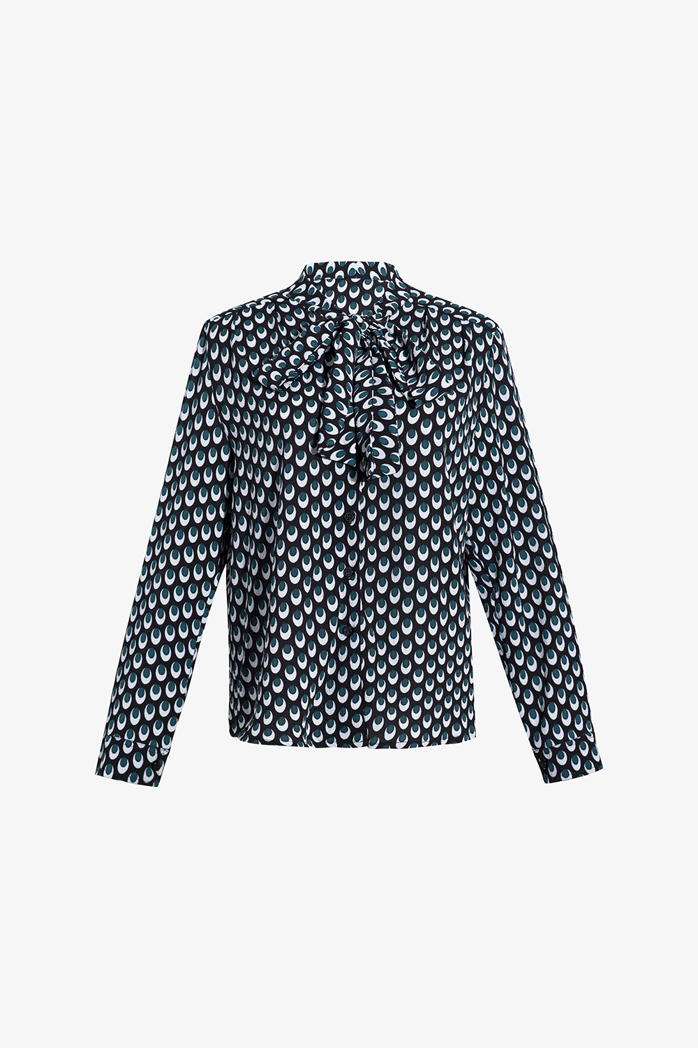 Áo sơ mi nữ hoạ tiết tay dài cổ thắt nơ