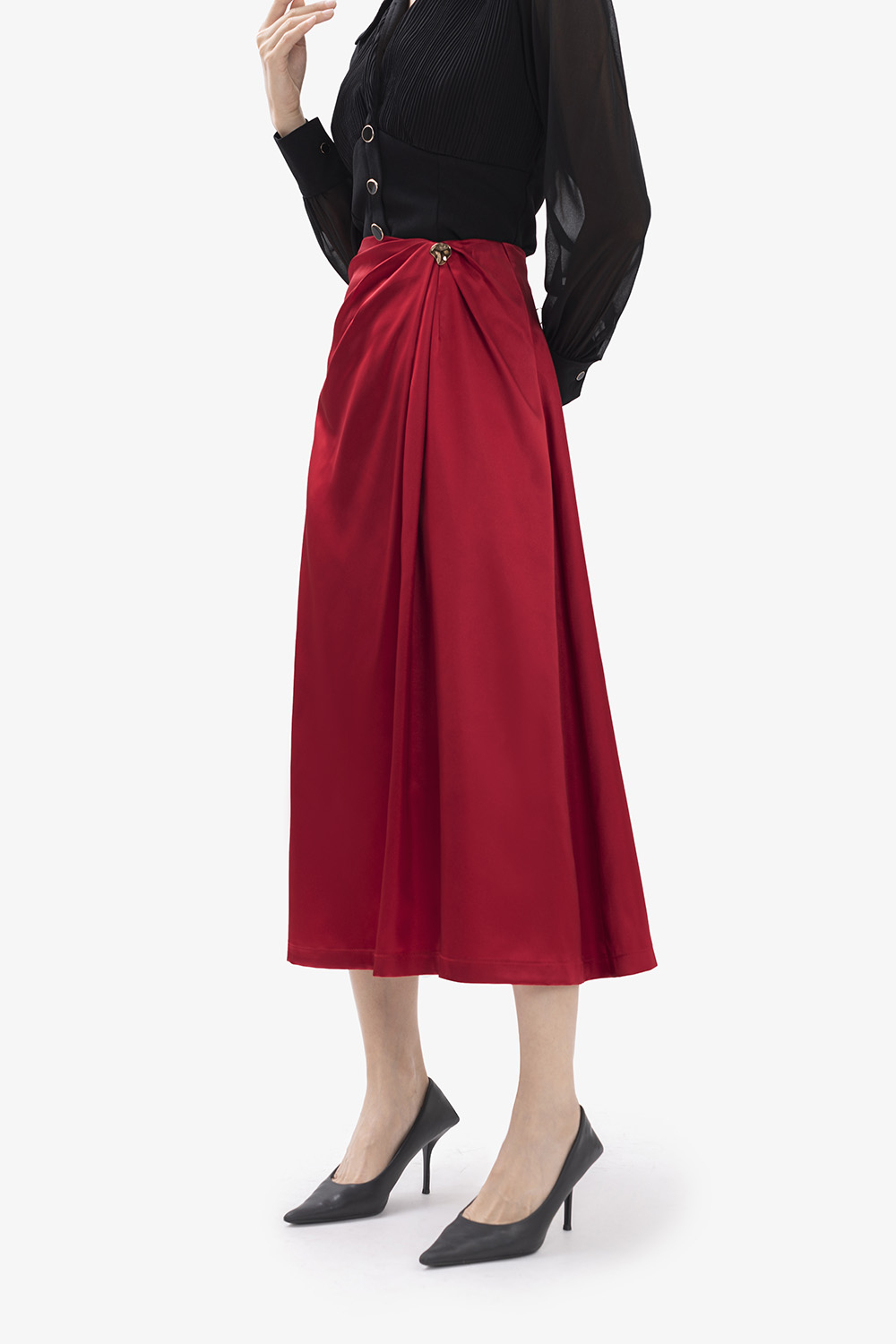 Đầm xòe kiểu hai dây chân váy xếp ly (Đỏ) | AlvinStore.Vn