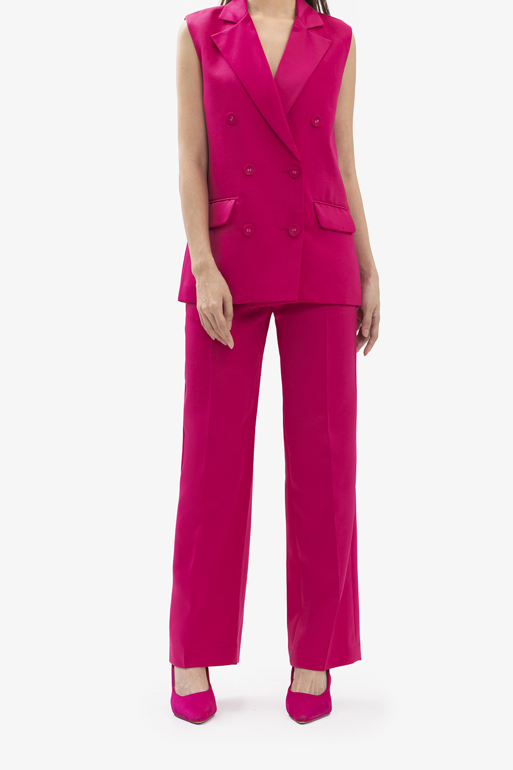 Quần ống suông màu hồng lưng cao