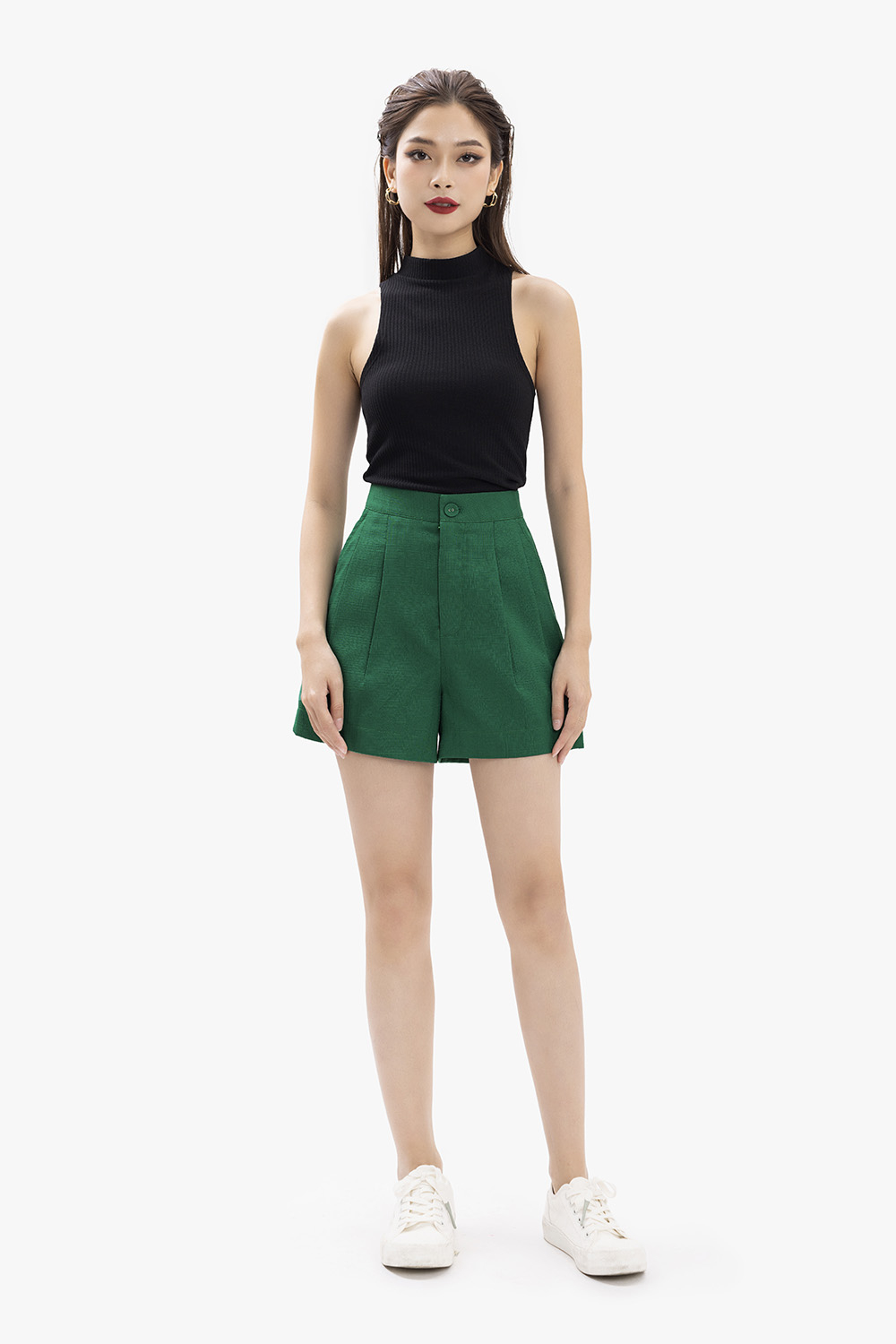 Quần short nữ màu xanh lưng cao