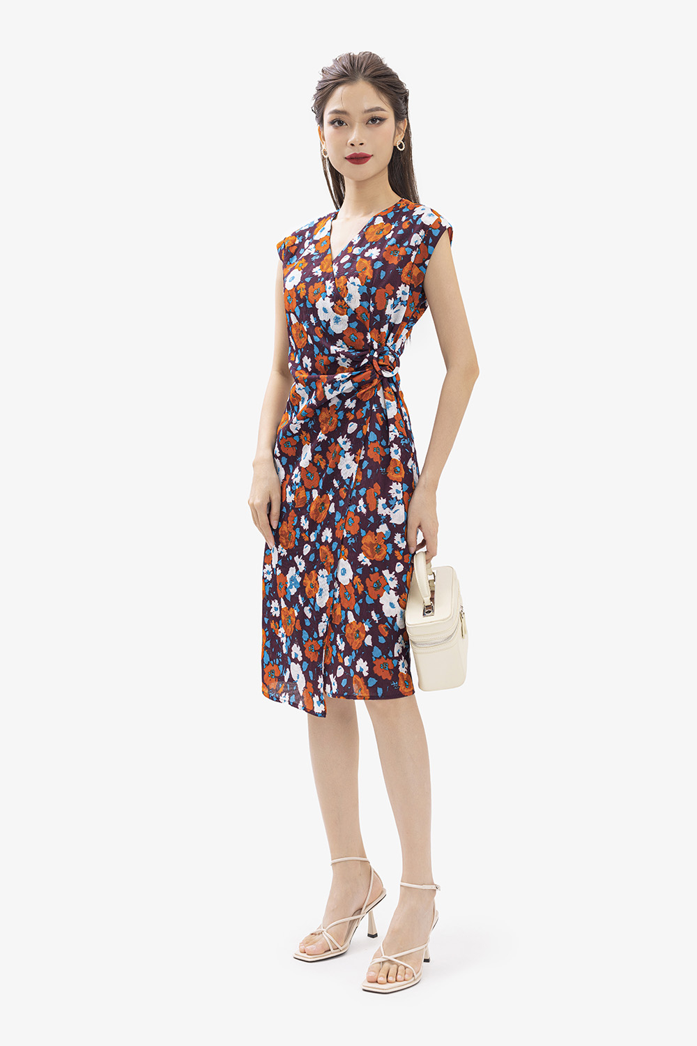 Đầm hoa dáng wrap dress cổ V nhấn eo