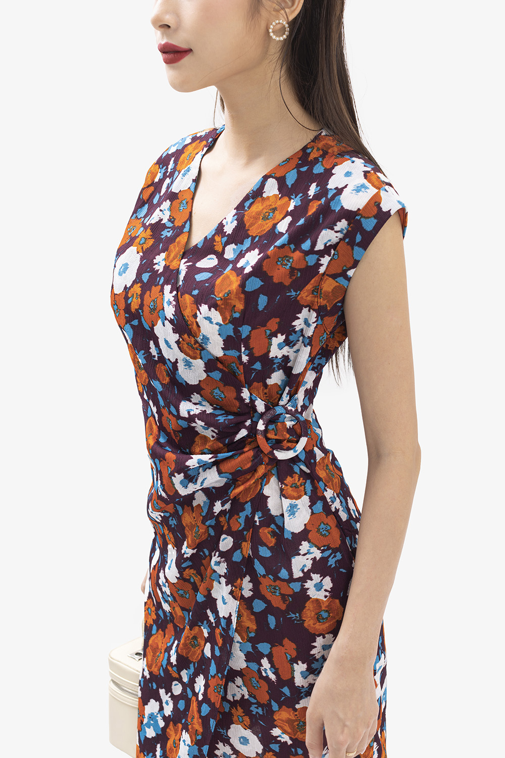 Đầm hoa dáng wrap dress cổ V nhấn eo