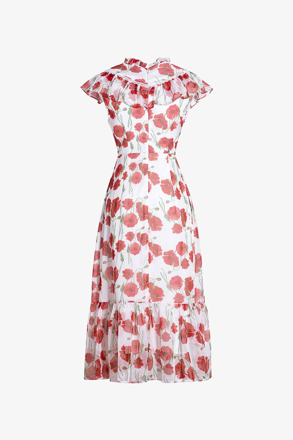 Đầm hoa dáng dài đuôi cá cổ trụ