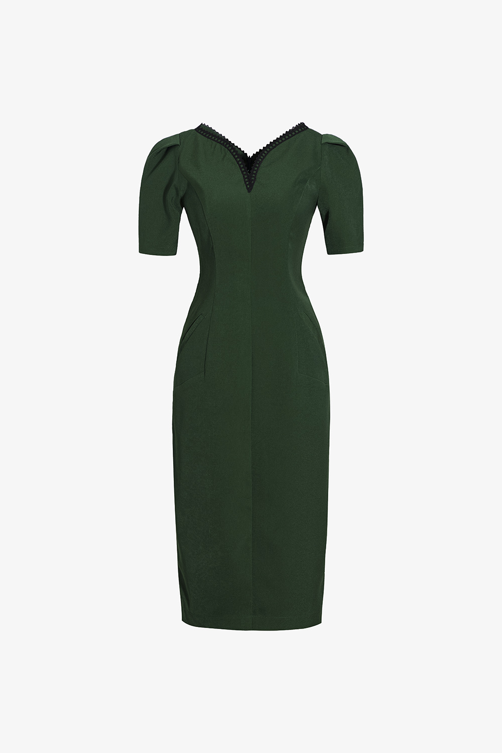 Đầm xanh công sở nữ dáng ôm body cổ V