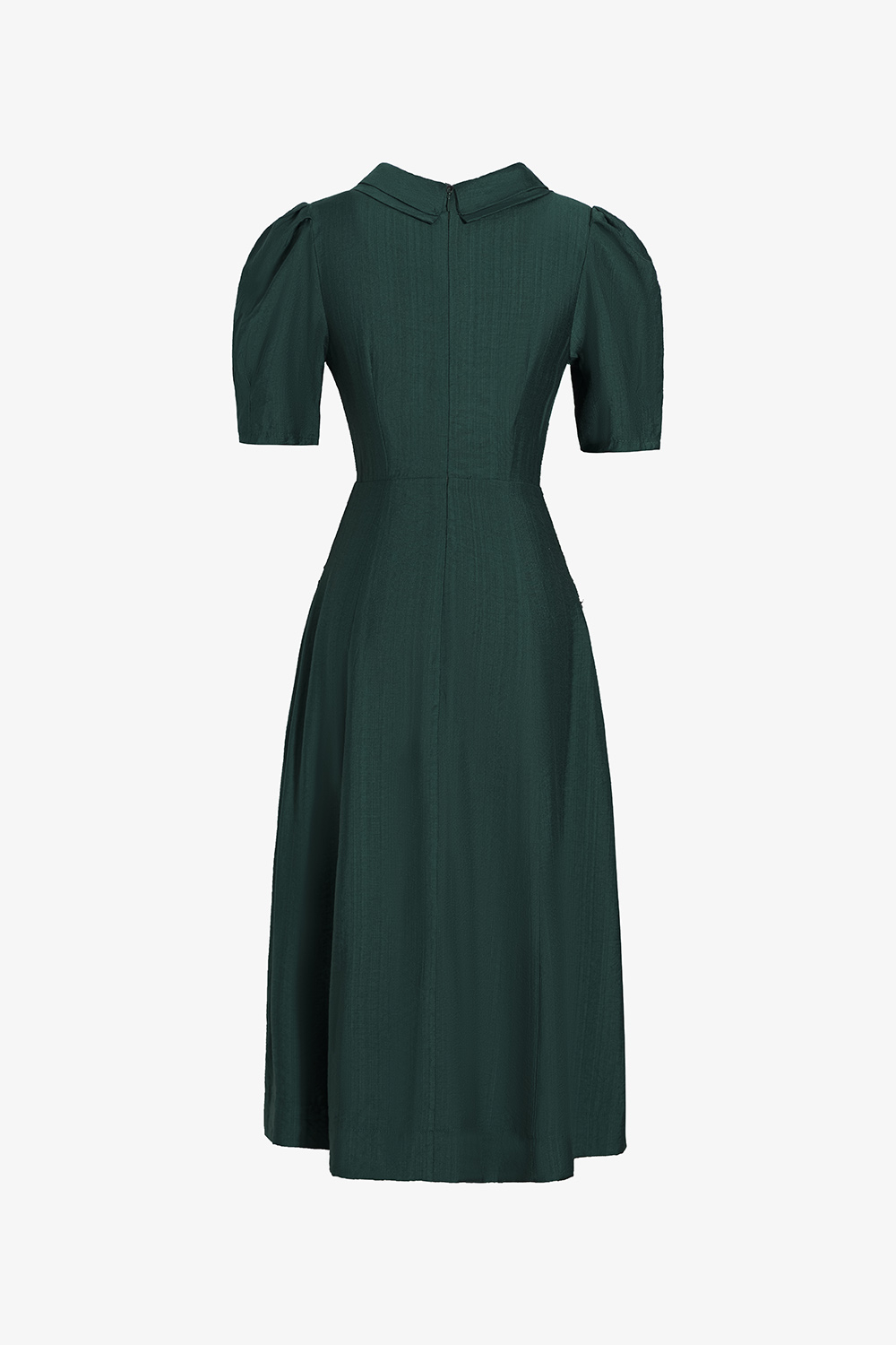 Đầm xòe phối túi màu xanh cổ sen nhọn