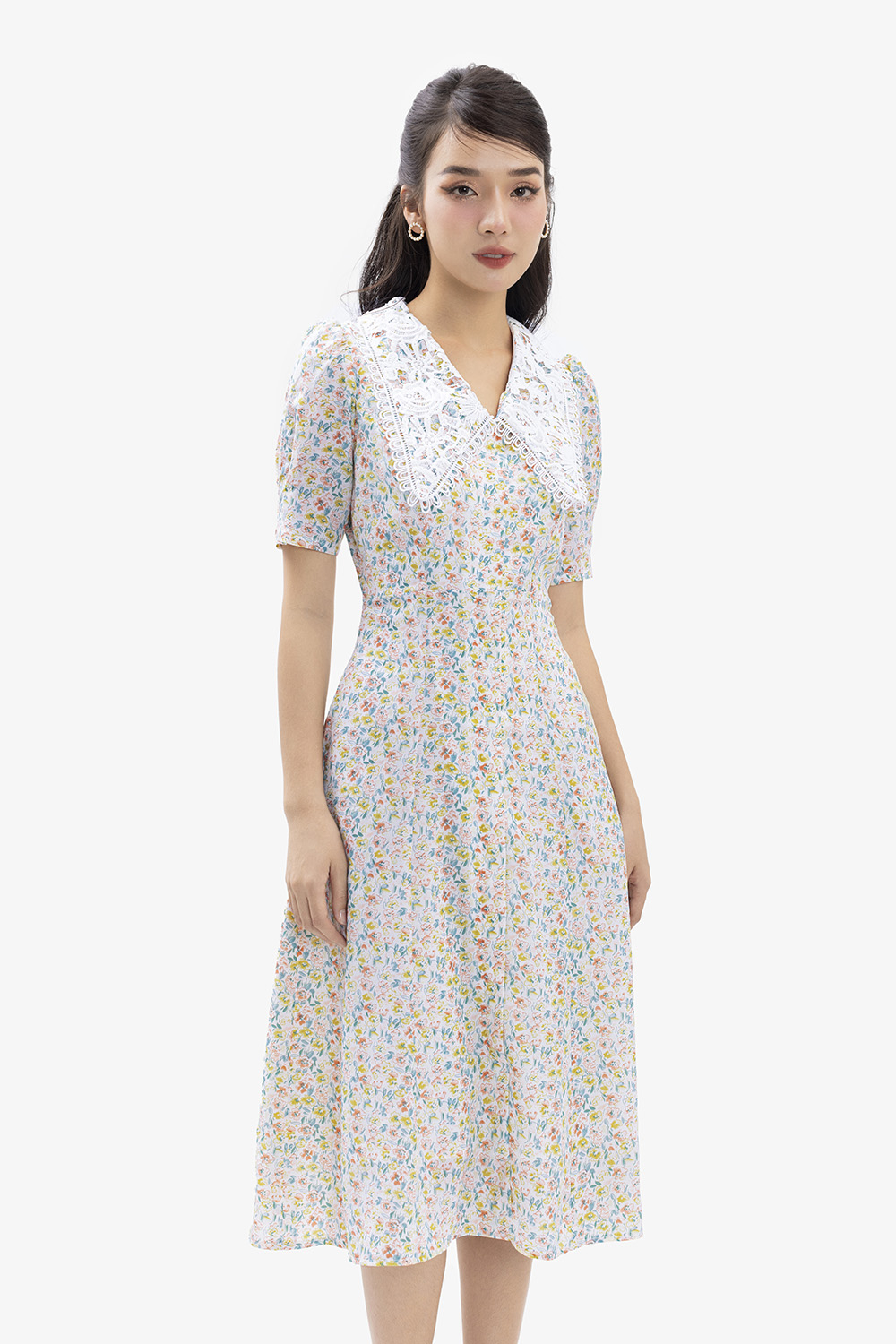 Đầm midi dáng chữ A họa tiết hoa nhí