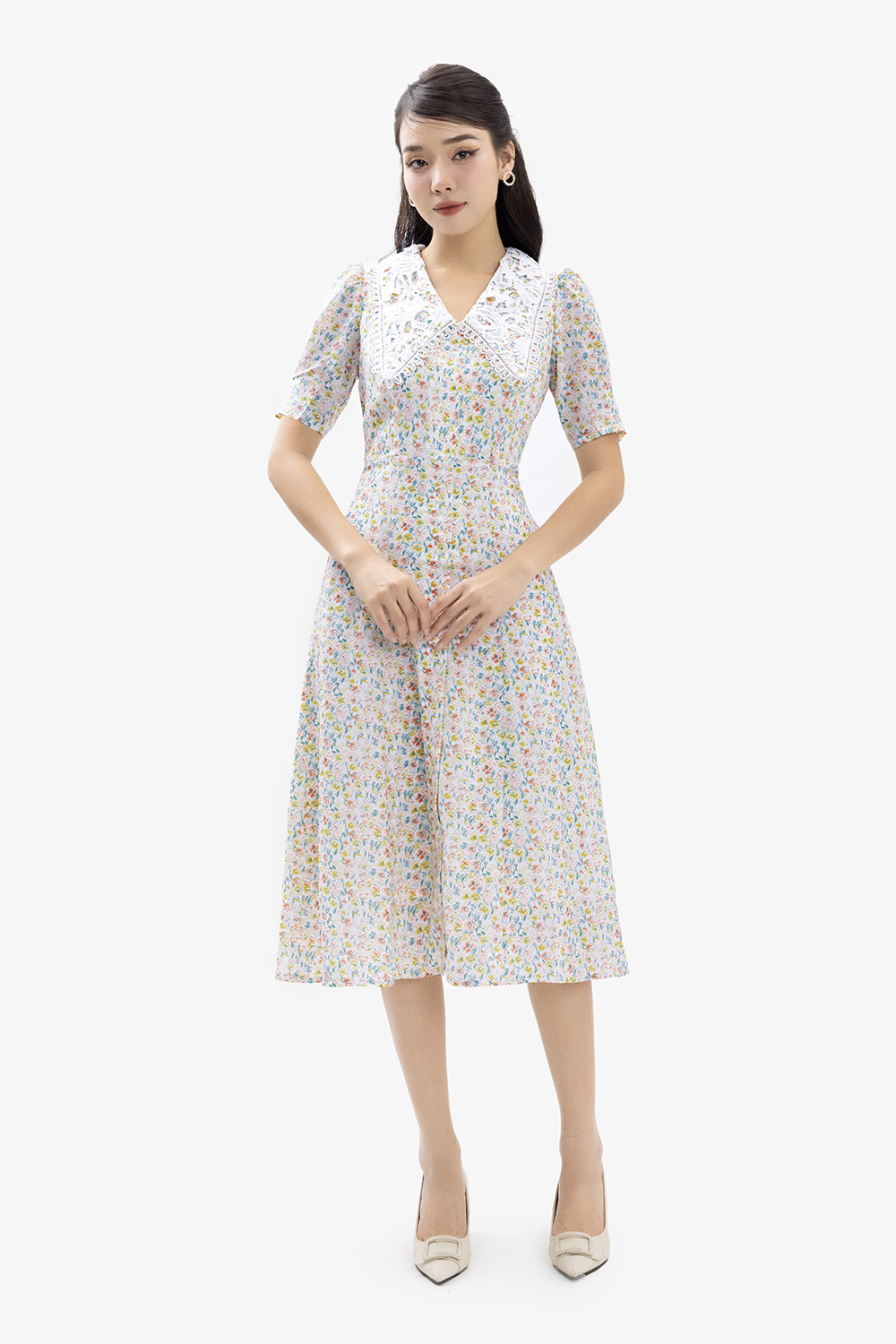 Đầm midi dáng chữ A họa tiết hoa nhí
