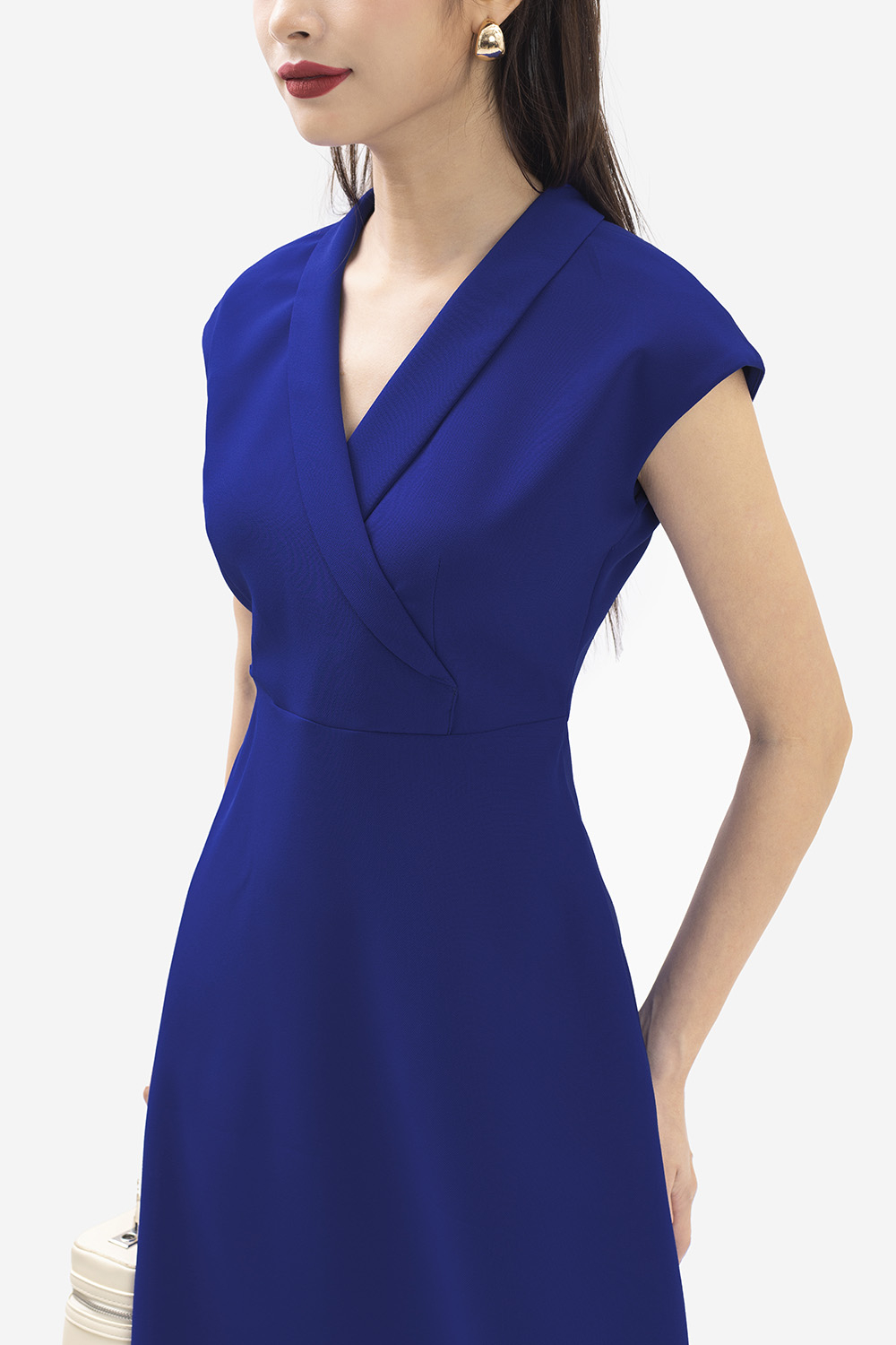 Đầm chữ A công sở màu xanh cổ đan tông