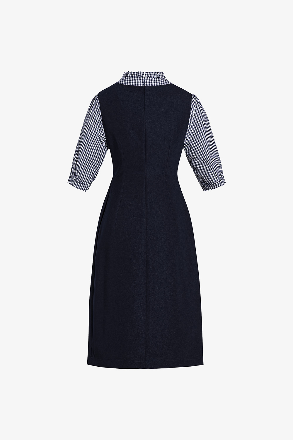 Đầm chữ A tay lỡ phối caro màu xanh đen