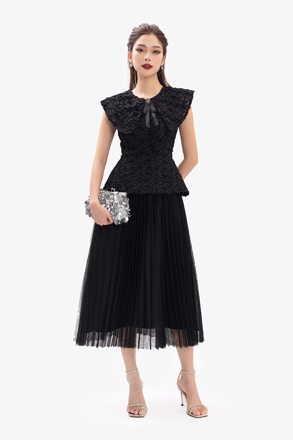 Đầm đen đi tiệc dáng peplum cổ sen bản lớn KK165-30 | Thời trang công sở  K&K Fashion