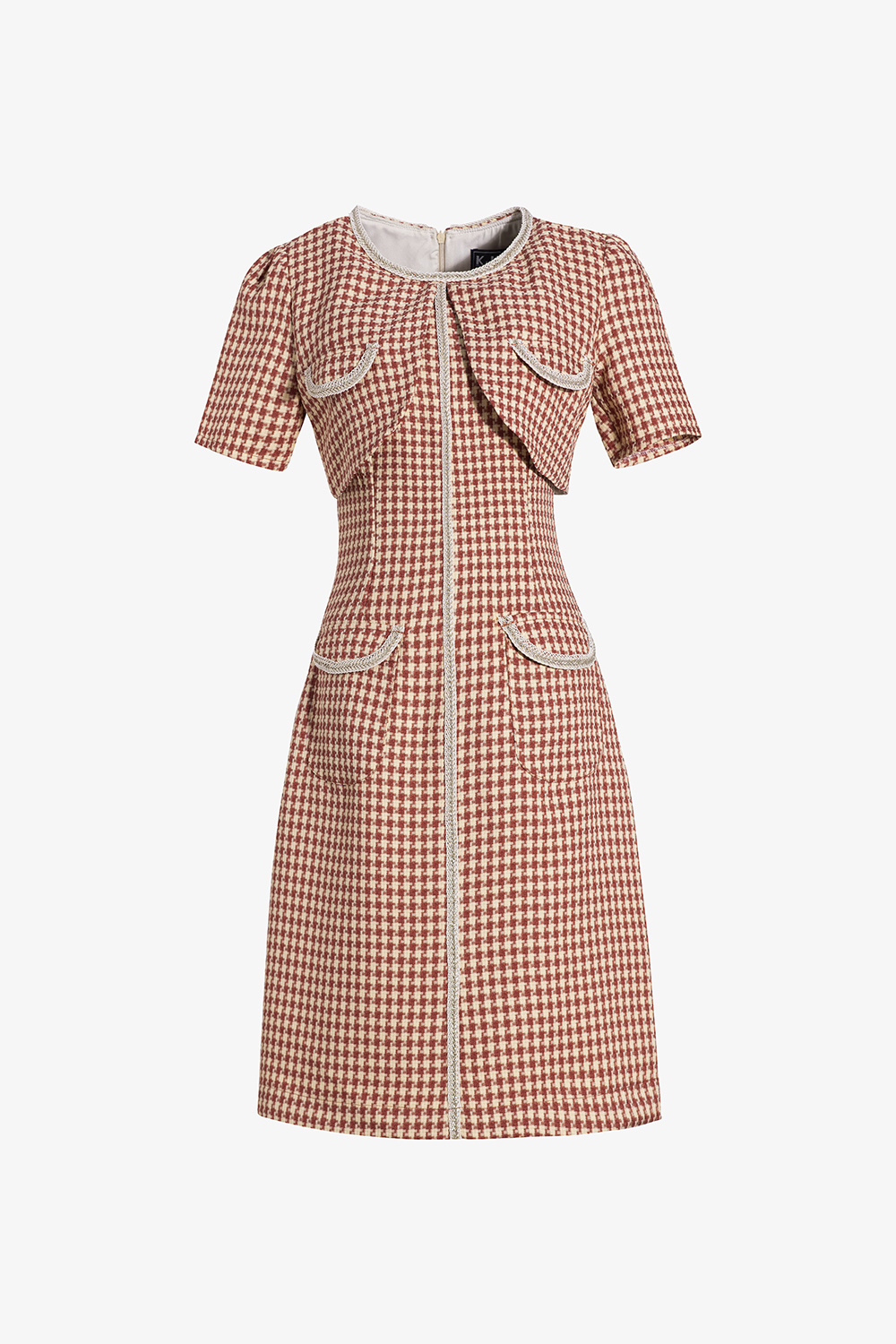 Đầm chữ A caro trắng đỏ phối túi