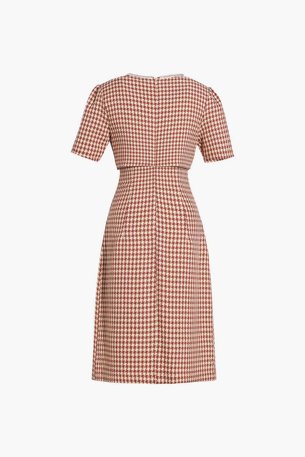 Đầm chữ A caro trắng đỏ phối túi