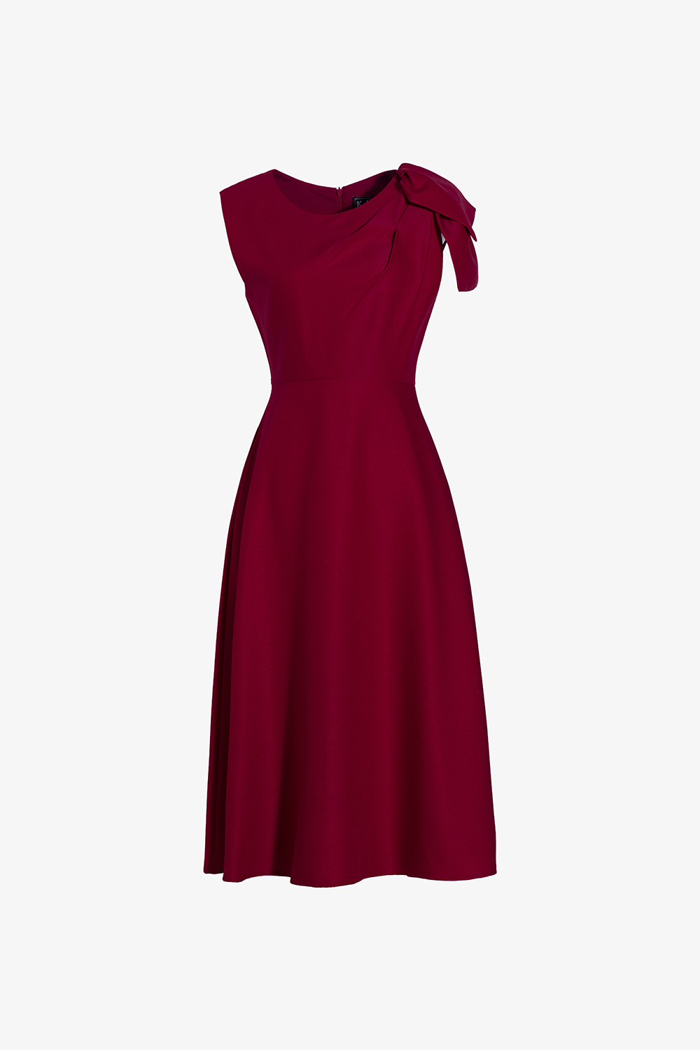 Đầm đỏ dự tiệc dáng xòe phối nơ vai